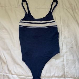Garage navy blue and white striped bodysuit